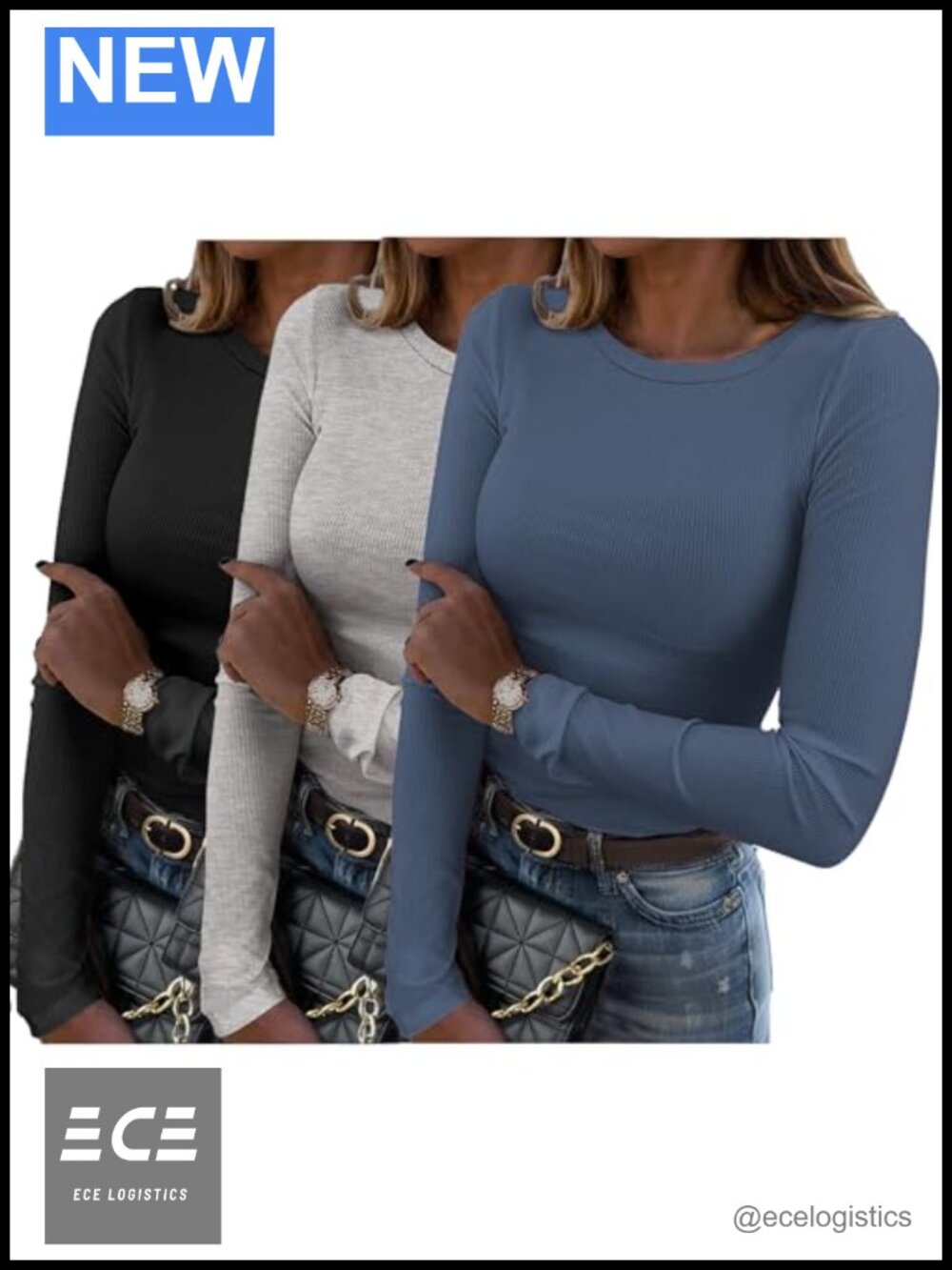 Ribbed Long Sleeve Slim Fit Crewneck Basic Tee Top